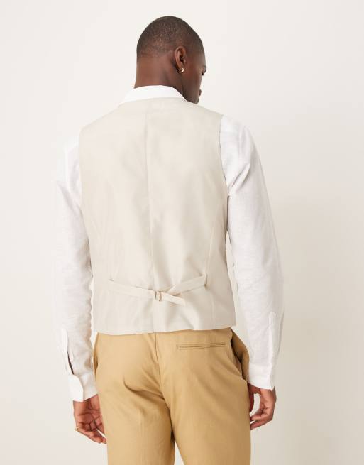 ASOS DESIGN linen blend slim suit vest in beige