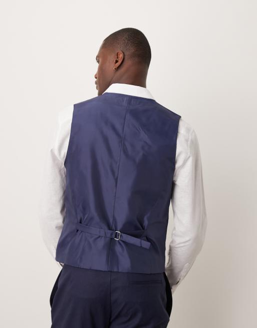 ASOS DESIGN linen blend slim suit vest in navy