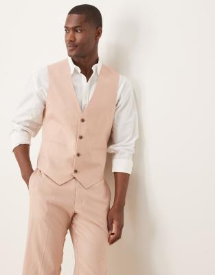 linen blend slim suit vest in pink