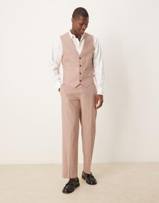 Asos Design Linen Blend Slim Suit Vest In Pink