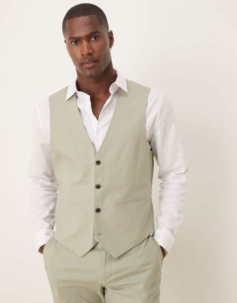 ASOS DESIGN linen blend slim suit vest in sage green - view 1