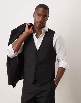 ASOS DESIGN ASOS DESIGN linen blend slim suit waistcoat in black