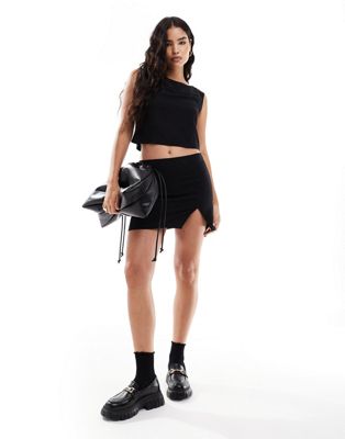 linen blend split hem fitted mini skirt in black - part of a set