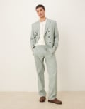 [ASOS DESIGN] ASOS DESIGN linen blend straight leg suit pants in green W32 L30 GREEN