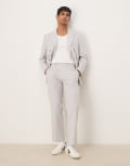 [ASOS DESIGN] ASOS DESIGN linen blend straight leg suit pants in pebble-Grey W34 L32 Pebble