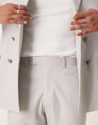 Asos Design Linen Blend Straight Leg Suit Pants In Gray