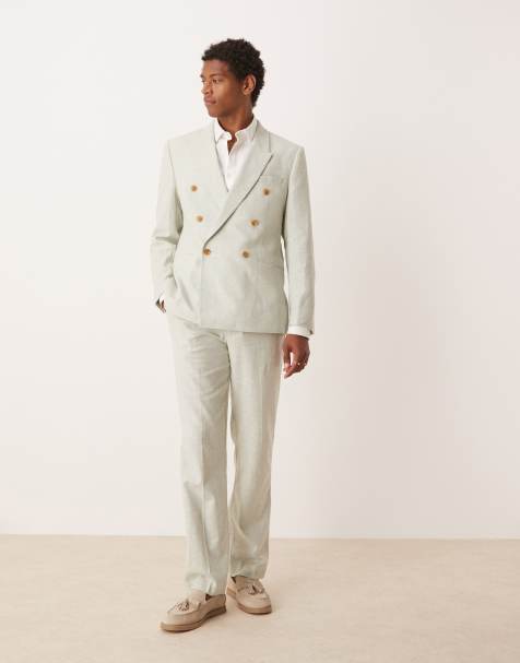 ASOS DESIGN linen blend straight leg suit trousers in mint green - view 1