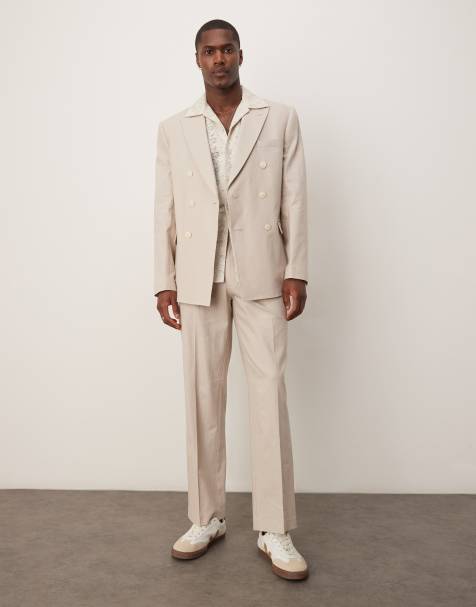 ASOS DESIGN linen blend straight suit trousers in stone - STONE - view 1