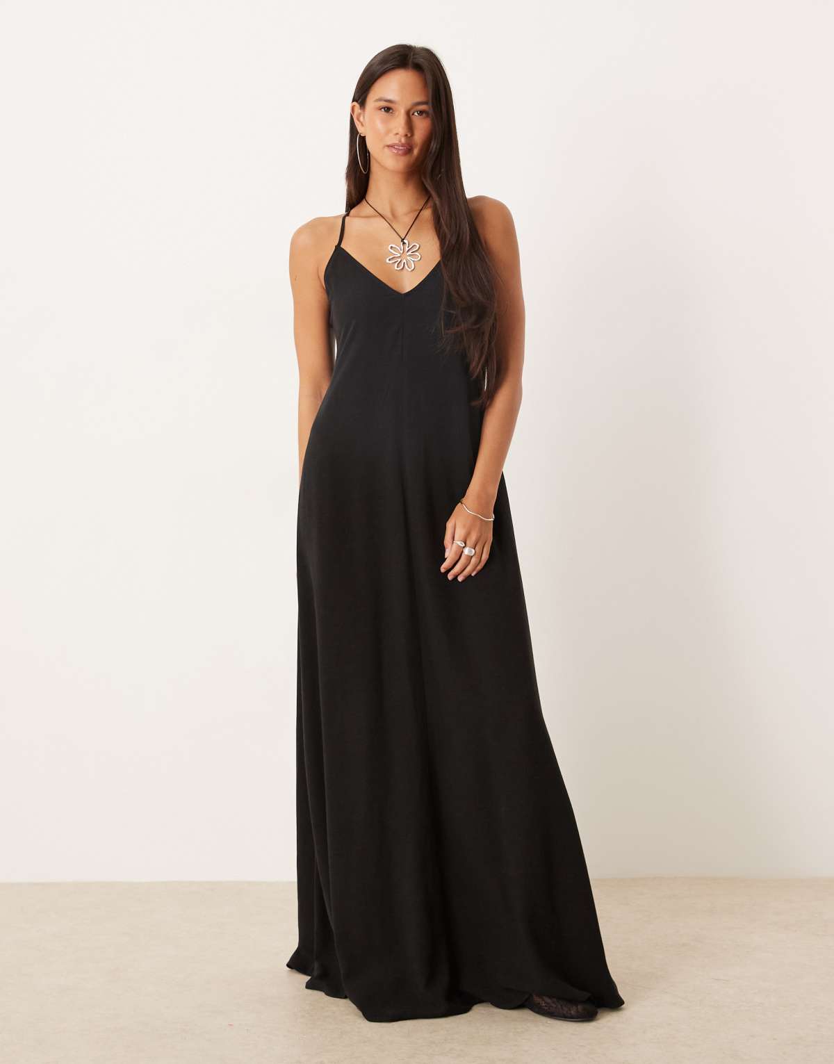 ASOS DESIGN linen blend strappy maxi dress in black