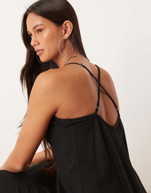 ASOS DESIGN linen blend strappy maxi dress in black