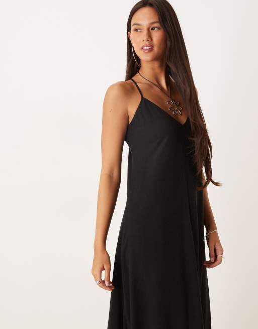ASOS DESIGN linen blend strappy maxi dress in black