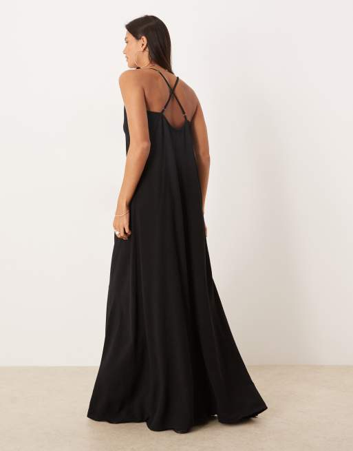 ASOS DESIGN linen blend strappy maxi dress in black