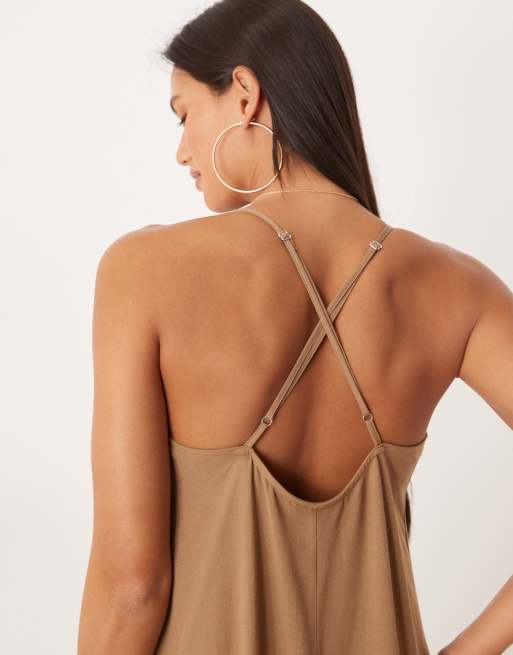 ASOS DESIGN linen blend strappy maxi dress in brown