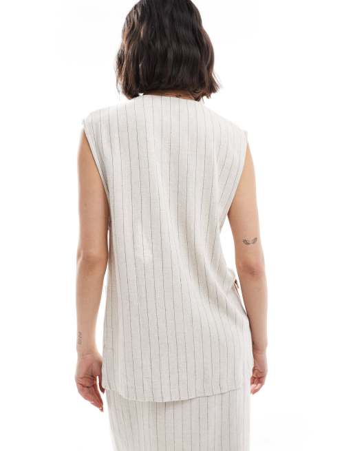 ASOS DESIGN linen blend striped longline vest - part of a set, 2 of 4