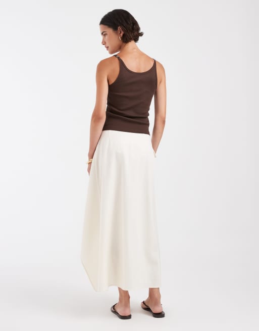 ASOS DESIGN linen blend tailored asym skirt in ivory, 3 of 5