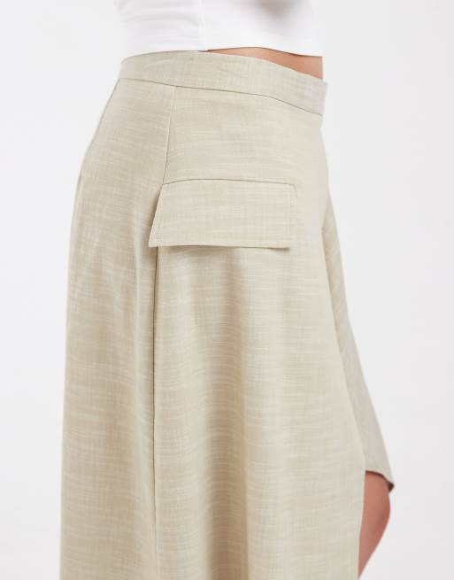 ASOS DESIGN linen blend tailored asym skirt in sage, 5 of 5