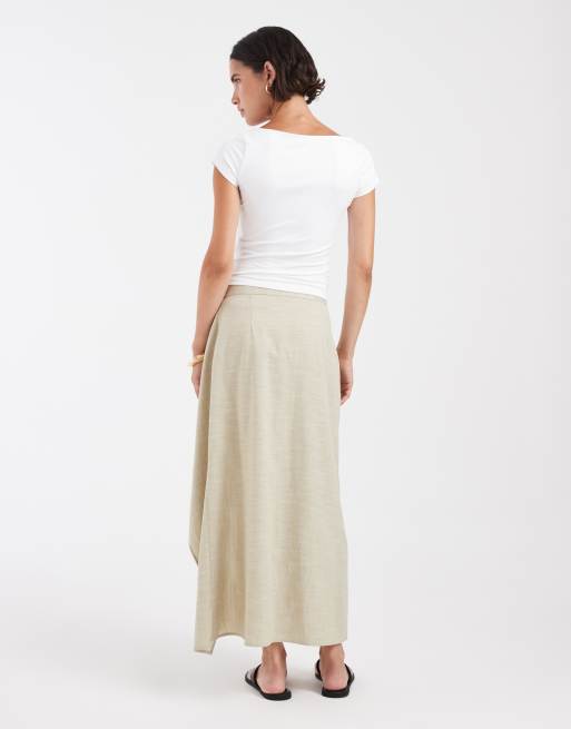 ASOS DESIGN linen blend tailored asymmetric skirt in sage, 2 of 5