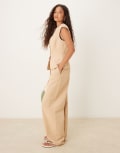 [ASOS DESIGN] ASOS DESIGN linen blend tailored barrel leg pants in neutral 16 Neutral
