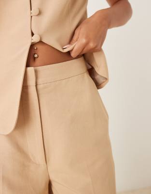 Asos Design Linen Blend Tailored Barrel Leg Pants In Neutral