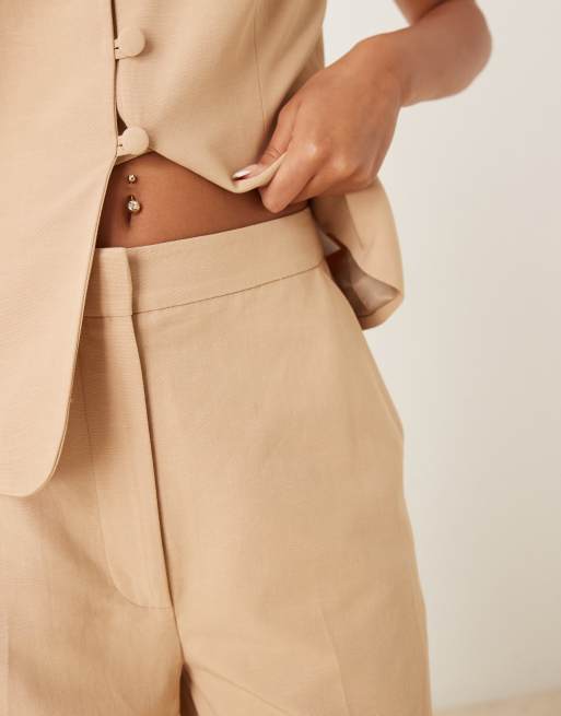 ASOS DESIGN linen blend tailored barrel leg pants in neutral, 2 of 5