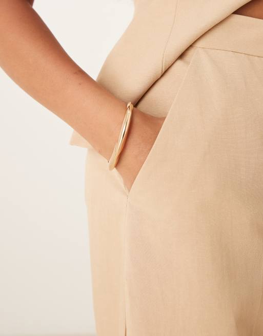 ASOS DESIGN linen blend tailored barrel leg pants in neutral, 4 of 5