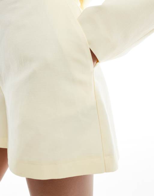ASOS DESIGN linen blend tailored longline shorts in buttermilk