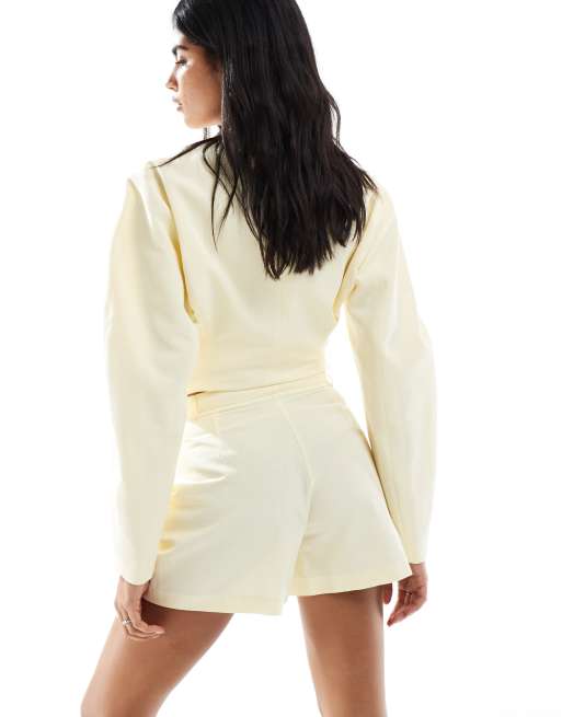 ASOS DESIGN linen blend tailored longline shorts in buttermilk
