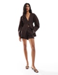 [ASOS DESIGN] ASOS DESIGN linen-blend tailored longline shorts in chocolate-Brown 14 Chocolate