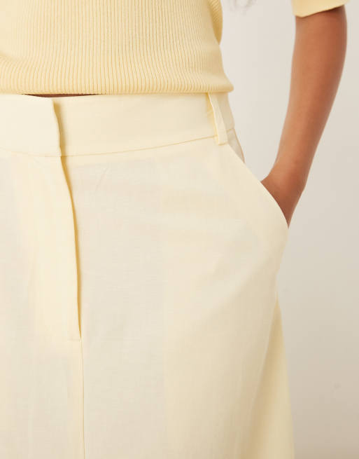 ASOS DESIGN linen blend tailored maxi skirt in buttermilk