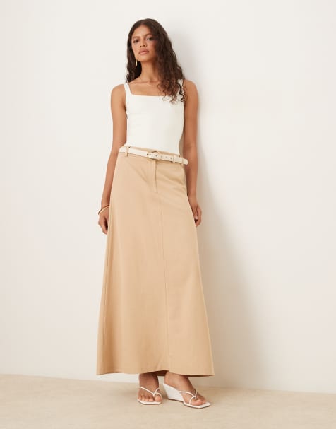 ASOS DESIGN linen blend tailored maxi skirt in neutral - view 1
