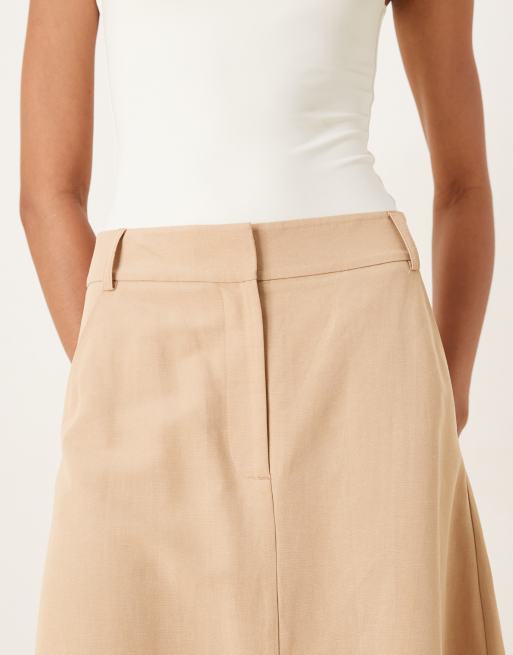 ASOS DESIGN linen blend tailored maxi skirt in neutral