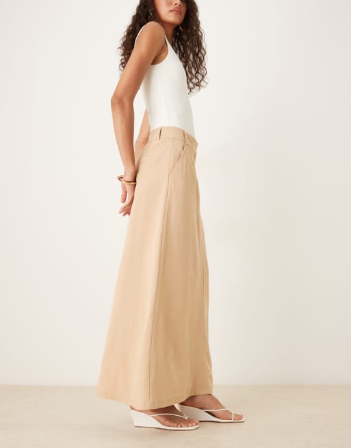 ASOS DESIGN linen blend tailored maxi skirt in neutral