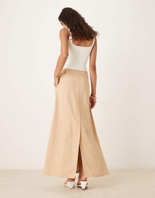 ASOS DESIGN linen blend tailored maxi skirt in neutral, 5 of 5