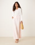 [ASOS DESIGN] ASOS DESIGN linen blend tailored maxi skirt in pink 14 Pink