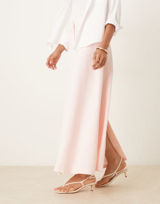 ASOS DESIGN linen blend tailored maxi skirt in pink