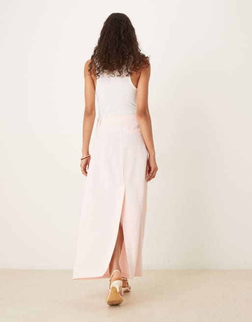 ASOS DESIGN linen blend tailored maxi skirt in pink, 5 of 5