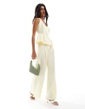 [ASOS DESIGN] ASOS DESIGN linen-blend tailored wide leg pants in buttermilk-Yellow 14 Buttermilk