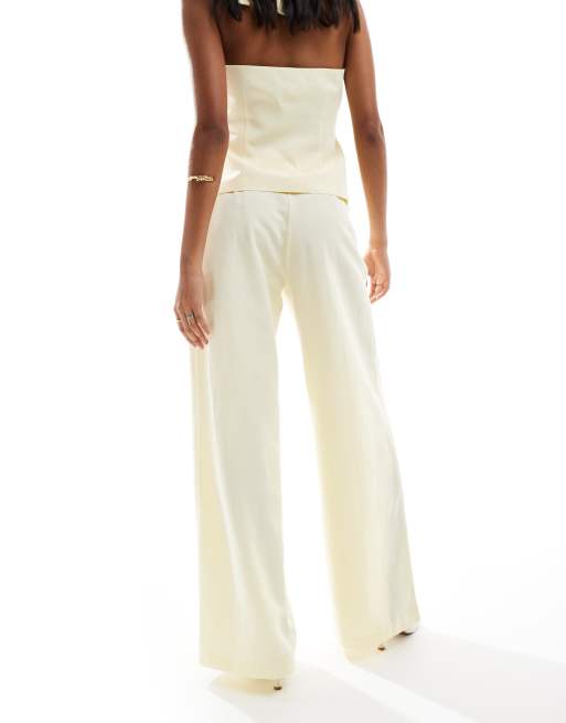 ASOS DESIGN linen-blend tailored wide leg pants in buttermilk, 4 of 5