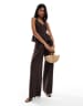 ASOS DESIGN linen blend tailored halter top in chocolate