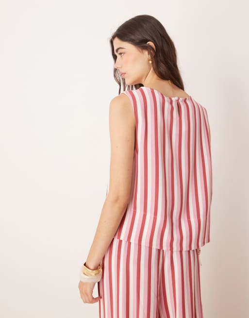 ASOS DESIGN linen blend tank top in pink stripe, 2 of 4