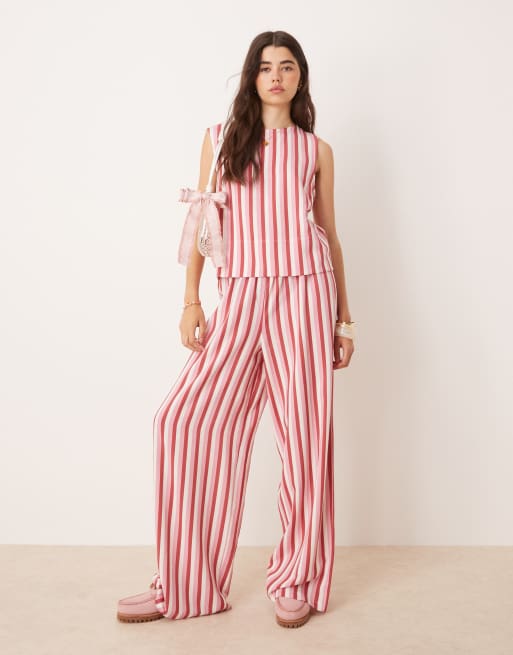 ASOS DESIGN linen blend tank top in pink stripe, 4 of 4