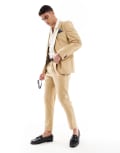 [ASOS DESIGN] ASOS DESIGN linen blend tapered suit pants in beige-Neutral W32 L34 BEIGE