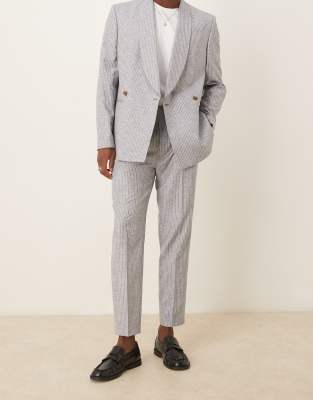 Asos Design Linen Blend Tapered Suit Pants In Gray