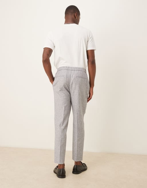 ASOS DESIGN linen blend tapered suit pants in blue stripe, 4 of 5