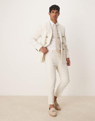 ASOS DESIGN linen blend tapered suit pants in ecru-White