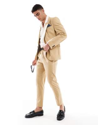ASOS DESIGN ASOS DESIGN linen blend tapered suit trousers in beige-Neutral