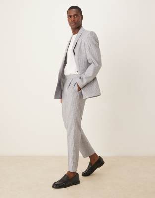 ASOS DESIGN linen blend tapered suit trousers in blue stripe