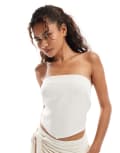 [ASOS DESIGN] ASOS DESIGN linen blend tie back bandeau top in cream-White 12 Cream