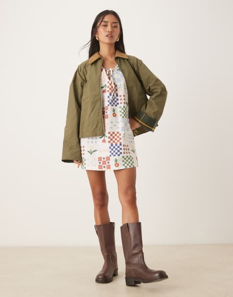 ASOS DESIGN linen blend tie front mini dress in floral tile print - view 1