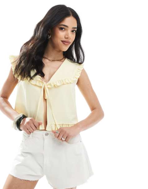 ASOS DESIGN linen blend tie front vest - view 1